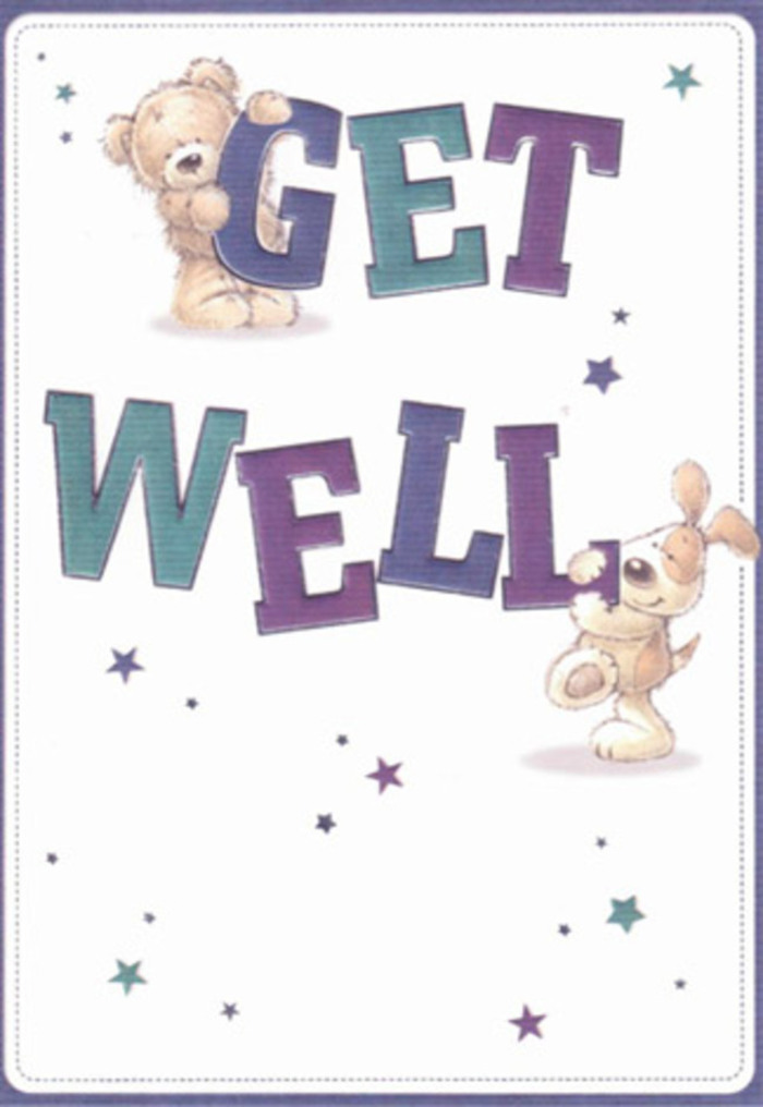 This get well card, brimming with gentle encouragement and subtle artistry, could easily be imagined among the thoughtful gifts delivered by Mitcham's beloved florists. At its heart are two comforting friends-a pillowy teddy bear and a floppy-eared dog-each crafted with such tactile detail that their fur nearly rustles and their faces invite trust. Dancing around them are bright, whimsical stars, scattered as if on a clear Mitcham night, glowing in purples, blues, and aquas. The typography is robust, the 'GET WELL' set with confidence in deep indigo and teal shades reminiscent of the comforting shadows stretching across Mitcham Green at twilight. There's a lovely tactile effect to the entire composition, evoking the soft touch and gentle fragrance of a well-made bouquet. The background's pure white field creates a sense of order and hope, illuminating every aspect of the scene with the kind of care that Flower Delivery Mitcham brings to every arrangement. This card, perfect for slipping beneath a fresh bouquet headed for a home on Commonside East or presented to a friend at St. Helier Hospital, radiates the reassurance and positivity that define local connection in Mitcham-lifting spirits, soothing hearts, and reminding loved ones they are never alone.