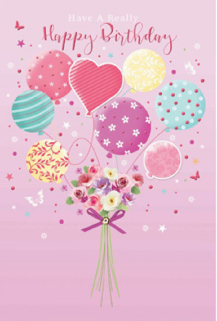 There is a sense of gentle jubilation in this birthday illustration, as though a quiet street in Mitcham has been transformed into a sky of pastel balloons and fragrant blooms. The background is a soft, rosy pink, reminiscent of early morning light catching the facades around Mitcham Green. In the centre, a balloon bouquet seems to hover weightlessly, forming a cloud of cheerful shapes. Each balloon carries a unique decoration: loose ribbons spiralling elegantly, polka dots scattered in playful clusters, and flowing stripes that curve gracefully around the rounded forms. The colours-blush pink, minty sea green, sunshine yellow, and touches of lavender-blend like a carefully chosen party palette, neither too bright nor too subdued. From the heart of this balloon cluster, a dainty hand-tied bouquet appears, imagined as petite roses and daisy-like flowers arranged with a florist's precision. Their petals are shaded from cream to rose and mauve, giving a velvety impression as if they have just been trimmed and placed in water at a local Mitcham flower shop. The stems are neatly bound by a sparkling purple bow whose satin texture catches the imaginary light, evoking the meticulous finishing touch added before a birthday bouquet is delivered to homes around Mitcham, Colliers Wood, or Streatham Vale. Light plays a gentle role here, brushing across the balloons with a glossy gleam and bathing the flowers in a soft, natural glow, similar to the way sunlight filters through curtains on a birthday morning. The composition hints at tiny star-like details and the flutter of whimsical shapes, suggesting a daydream of celebration suspended in time. It feels like an affectionate visual whisper: a promise of happiness, thoughtfulness, and the special joy that comes from being remembered.