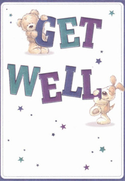 In Mitcham's close-knit neighbourhoods, gestures of kindness often bloom just like the artistry found in this heartwarming get well card. The illustration shines with optimism-at its centre standing a cozy teddy bear, paws gently draped atop the bold 'GET,' as a vivacious pup nuzzles against the 'WELL' below, both rendered with velvety textures that almost invite a comforting touch. Their rounded forms and soft, open expressions communicate empathy and hope, much in the way a hand-delivered bouquet from Flower Delivery Mitcham brings solace to a loved one's recovery. The rich indigo and teal hues of the hand-lettered message gleam against a bright white background-like the first rays of sunlight illuminating the gardens of Figges Marsh. Playful stars drift across the scene, spangled in shades of blue and purple, sprinkling the composition with magic reminiscent of twinkling streetlights along Mitcham Road. Every detail feels thoughtfully placed, echoing the personal care behind bespoke arrangements for local friends and families. The card radiates genuine warmth, destined to lift spirits and offer not just a written message but a miniature celebration of hope and heartfelt connection within the Mitcham community.