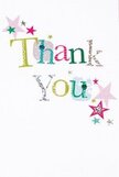 This thank you card radiates a gentle but unmistakable cheer, its every detail seemingly chosen to uplift the spirit in the same welcoming way one feels walking through Mitcham's parks or sharing a kind word at the market. 'Thank You' is written in playful, brightly coloured letters-shimmering silver, sunlit yellow, joyful green, and calm blue-each decorated with delicate stitching or dots that lend it the charm of something lovingly crafted by hand. Tiny stars in pinks, teals, and silvers drift around the words, conjuring images of festive gatherings and the ease of sincere conversation. The background is spotless and white, inviting the freshness and clarity of a sunny morning. The arrangement of letters and sparkling stars dances lightly, never feeling crowded-just as comfortable paired with a bunch of fresh flowers for a neighbour as it is for delivery to a cherished friend across Mitcham. For me, as a local florist, this card is a favourite way to convey gratitude-it holds a little celebration in every line, turning a simple thank you into a moment remembered long after the blooms are gone.