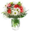 This Mitcham bouquet radiates a gentle, everyday luxury with its artful blend of coral-pink carnations, gleaming white daisies, and frothy baby's breath, all set in a classic glass vase. At the heart, the carnations are animated by their rich, frilly petals-full of warmth reminiscent of summer days on Mitcham Common. Playful clusters of white chrysanthemums and daisies, each with bright green-yellow centres, encircle the bouquet, offering open-hearted optimism and purity. Wisps of gypsophila seem to float above, tying the scene together with cloudlike ease, while magenta alstroemeria buds suggest a quiet unfolding yet to come. The arrangement is wrapped in varied shades of green foliage, some glossy, others softly matte, which frames the bouquet with a sense of natural abundance. Submerged in clear water, the stems add an element of freshness and sincerity, as if the garden had been carried indoors. Flooded by fresh, even daylight against a white backdrop, every detail feels luminous-making this bouquet an ideal way to celebrate birthdays, express appreciation, or infuse a Mitcham home with brightness and hope.